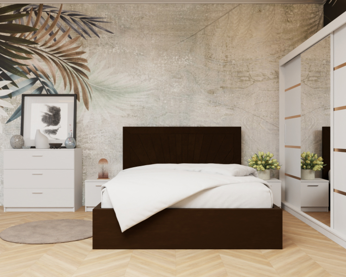 Dormitor: Lotus Pat Tapitat Dressing 250x200 Alb 3 usi Cu Oglinda [1]