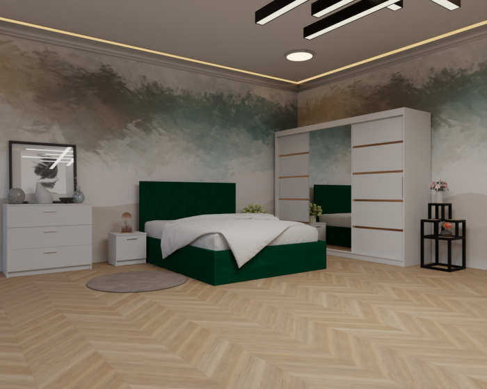 Dormitor: Lotus Pat Tapitat Dressing 250x200 Alb 3 usi Cu Oglinda [3]