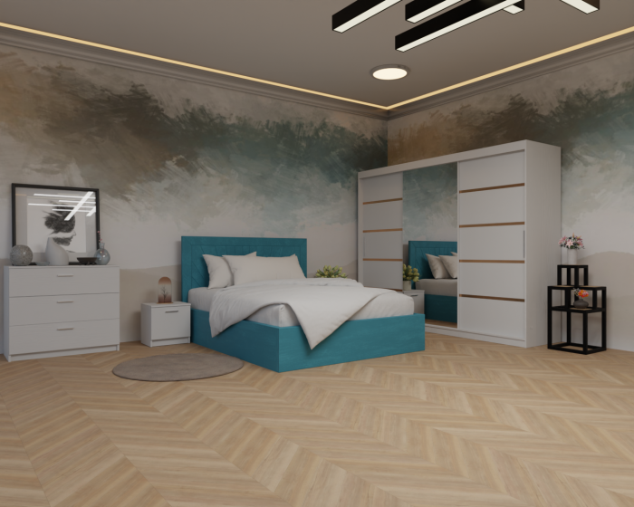 Dormitor: Lotus Pat Tapitat Dressing 250x200 Alb 3 usi Cu Oglinda [2]