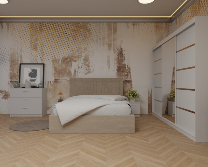 Dormitor: Lotus Pat Tapitat Dressing 250x200 Alb 3 usi Cu Oglinda [1]