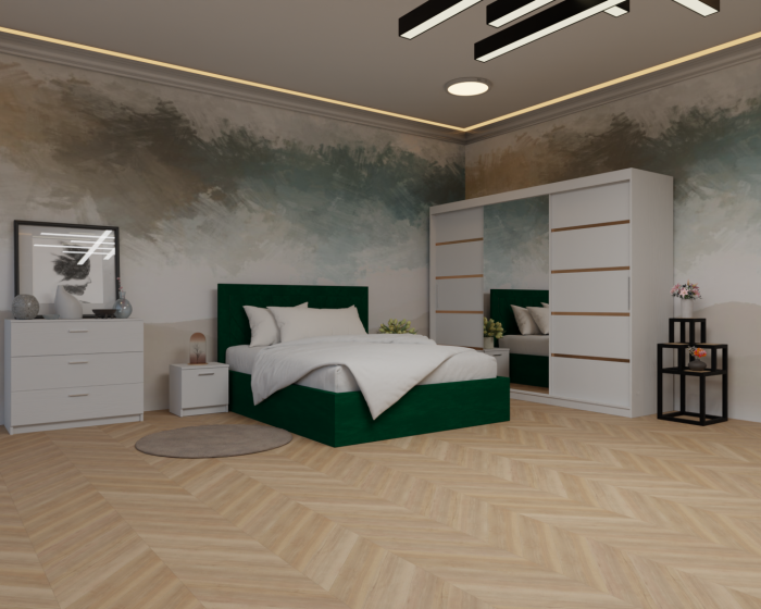 Dormitor: Lotus Pat Tapitat Dressing 250x200 Alb 3 usi Cu Oglinda [5]