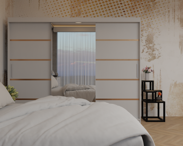 Dormitor: Lotus Pat Tapitat Dressing 250x200 Alb 3 usi Cu Oglinda [4]