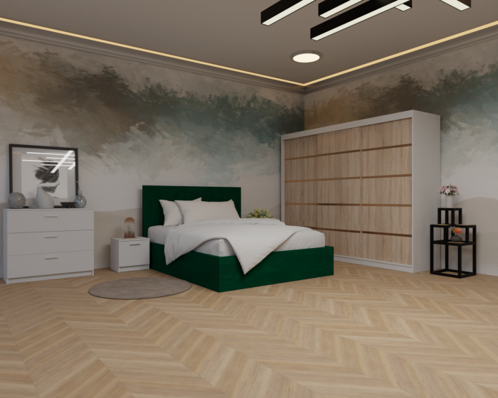 Dormitor: Lotus Pat Tapitat Dressing 250x200 Alb&Sonoma 3 Usi  [3]