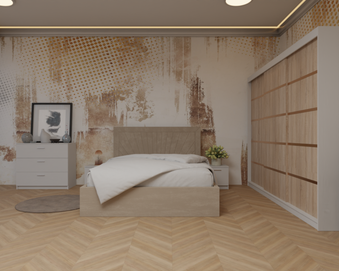 Dormitor: Lotus Pat Tapitat Dressing 250x200 Alb&Sonoma 3 Usi  [1]