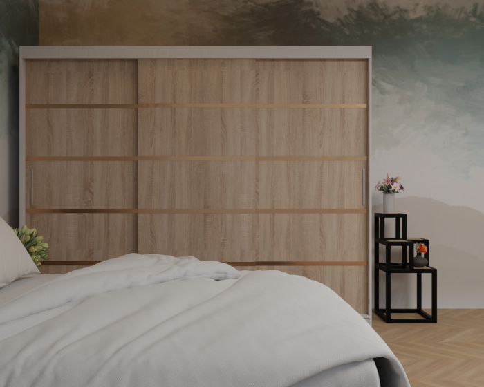 Dormitor: Lotus Pat Tapitat Dressing 250x200 Alb&Sonoma 3 Usi  [5]