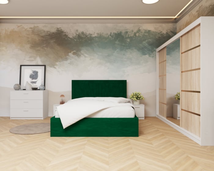 Dormitor: Lotus Pat Tapitat Dressing 250x200 Alb&Sonoma 3 Usi cu Oglinda [1]