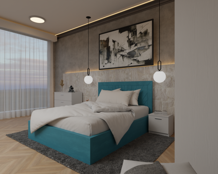 Dormitor Lotus Pat Tapitat Dressing 150x200 Alb 2 usi [1]