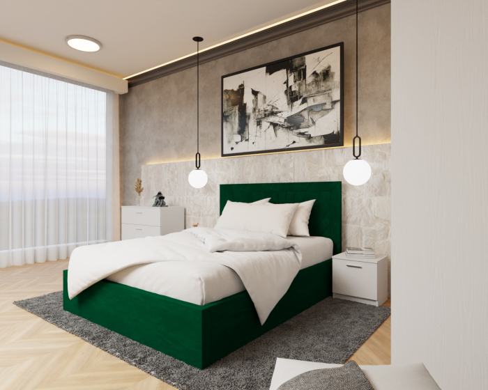 Dormitor Lotus Pat Tapitat Dressing 150x200 Alb 2 usi [1]