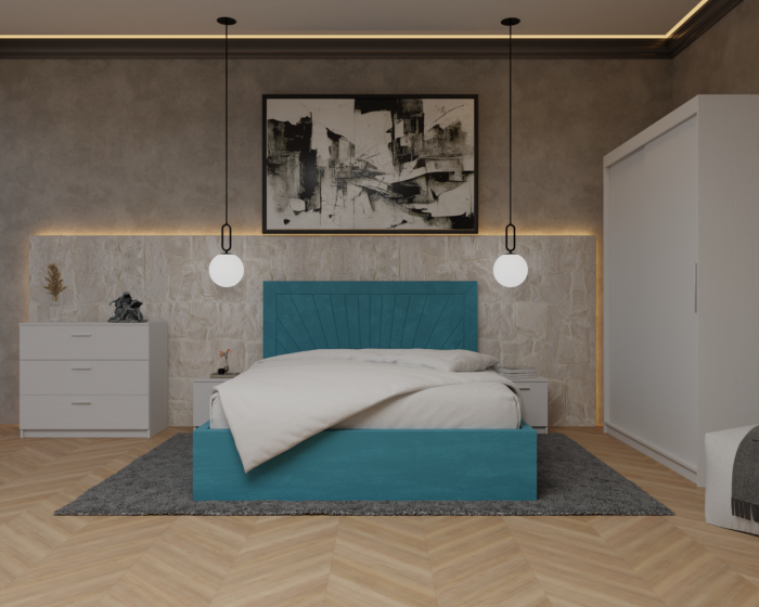 Dormitor Lotus Pat Tapitat Dressing 150x200 Alb 2 usi [2]