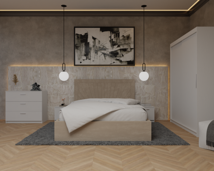 Dormitor Lotus Pat Tapitat Dressing 150x200 Alb 2 usi [2]