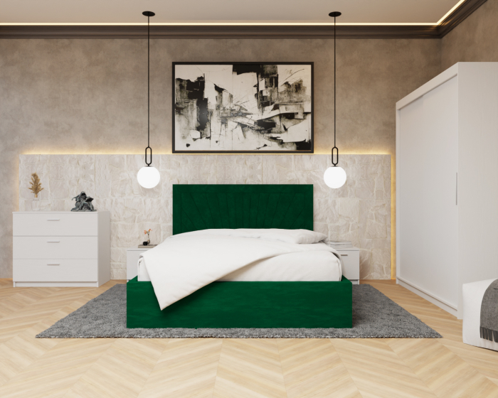 Dormitor Lotus Pat Tapitat Dressing 150x200 Alb 2 usi [3]