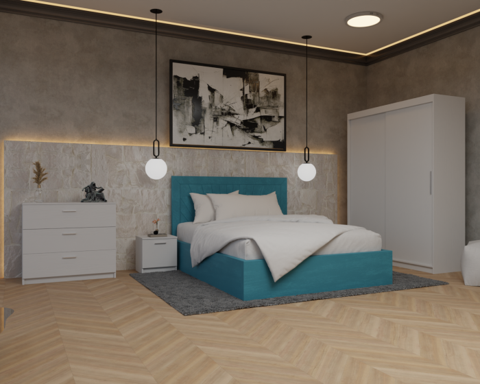 Dormitor Lotus Pat Tapitat Dressing 150x200 Alb 2 usi [3]