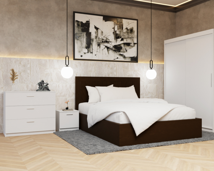 Dormitor Lotus Pat Tapitat Dressing 150x200 Alb 2 usi [3]