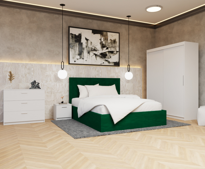 Dormitor Lotus Pat Tapitat Dressing 150x200 Alb 2 usi [4]