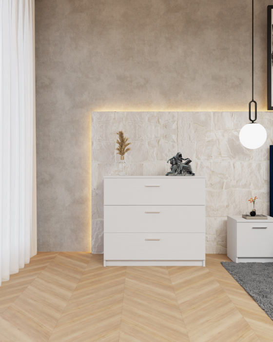 Dormitor Lotus Pat Tapitat Dressing 150x200 Alb 2 usi [5]