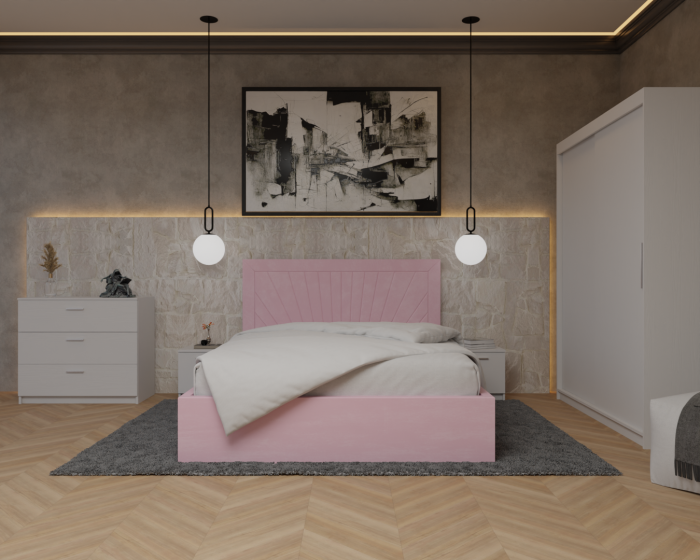 Dormitor Lotus Pat Tapitat Dressing 150x200 Alb 2 usi [3]