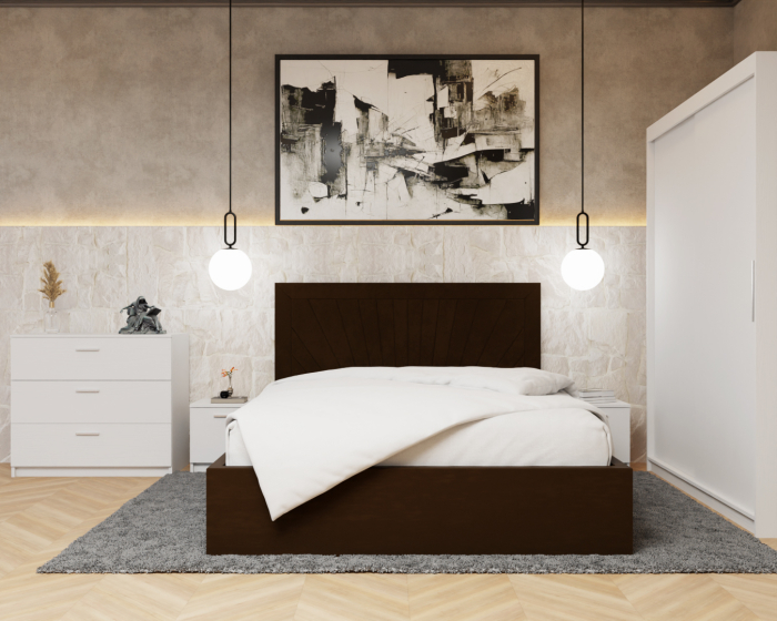 Dormitor Lotus Pat Tapitat Dressing 150x200 Alb 2 usi [1]