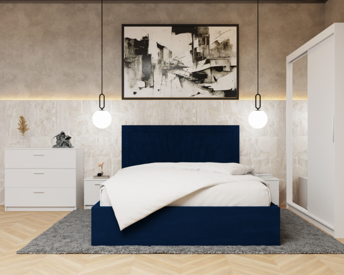 Dormitor Lotus Pat Tapitat Dressing 150x200 Alb 2 usi cu Oglinda [1]