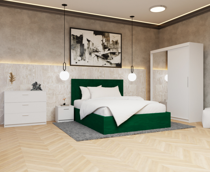 Dormitor Lotus Pat Tapitat Dressing 150x200 Alb 2 usi cu Oglinda [3]