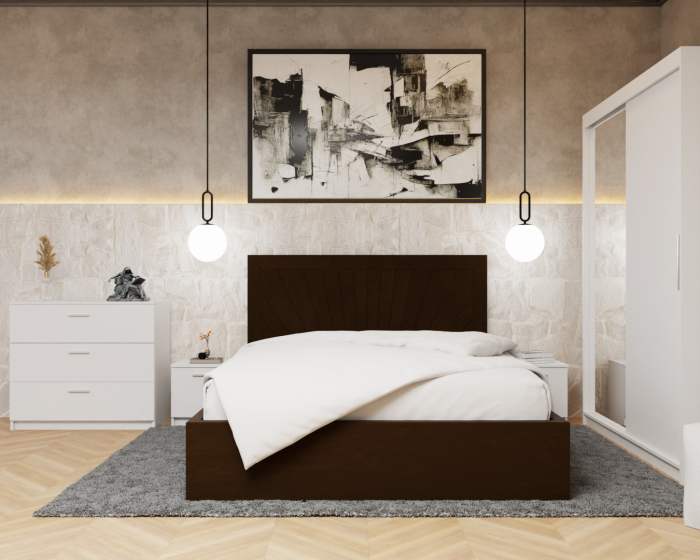 Dormitor Lotus Pat Tapitat Dressing 150x200 Alb 2 usi cu Oglinda [1]