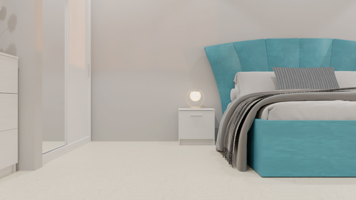 Dormitor Lucas Tapitat Turcoaz 2 Usi Alb cu Oglinda [3]