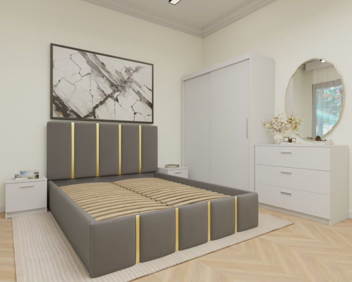 Dormitor MILANO Tapitat 2 usi Alb [3]