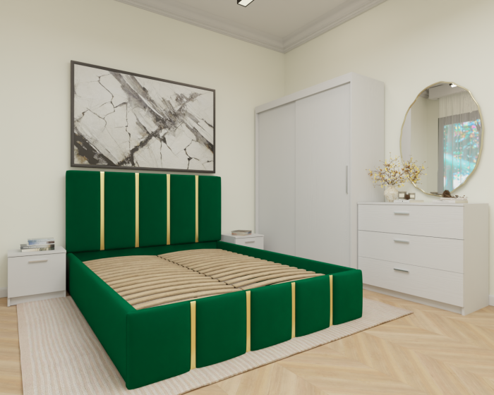 Dormitor MILANO Tapitat 2 usi Alb [3]