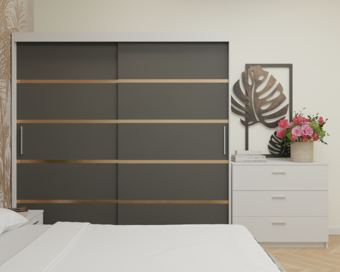 Dormitor MILANO Tapitat, 200X200 Alb&Antracit fara oglinda, Somiera Rabatabila [4]