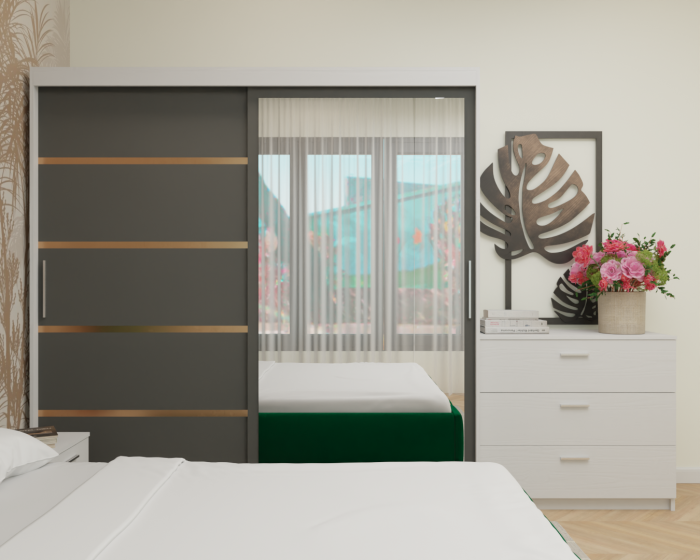 Dormitor MILANO Tapitat, 200X200 Alb&Antracit cu oglinda, Somiera Rabatabila [4]