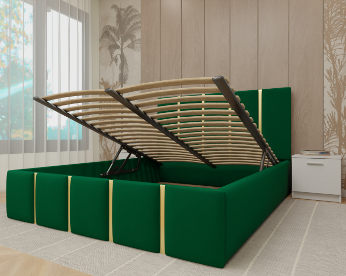 Dormitor MILANO Tapitat, 200X200 Alb fara oglinda, Somiera Rabatabila [3]