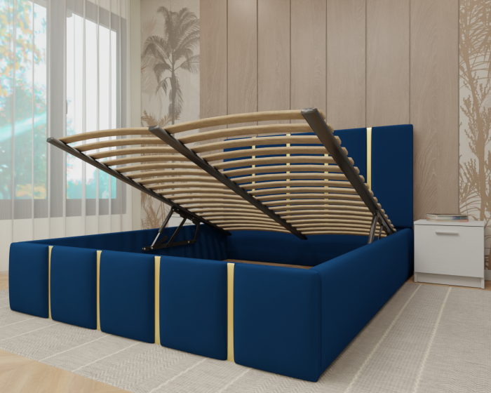 Dormitor MILANO Tapitat, 200X200 Alb fara oglinda, Somiera Rabatabila [3]