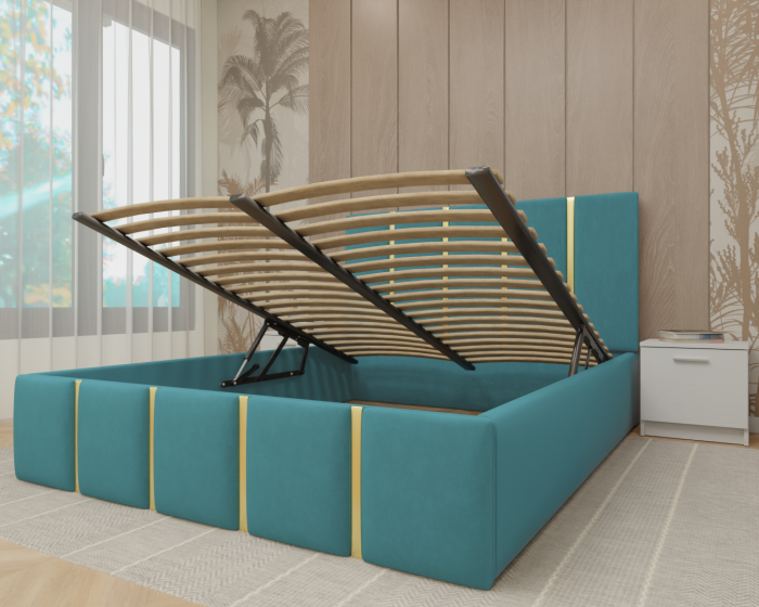 Dormitor MILANO Tapitat, 200X200 Alb fara oglinda, Somiera Rabatabila [3]