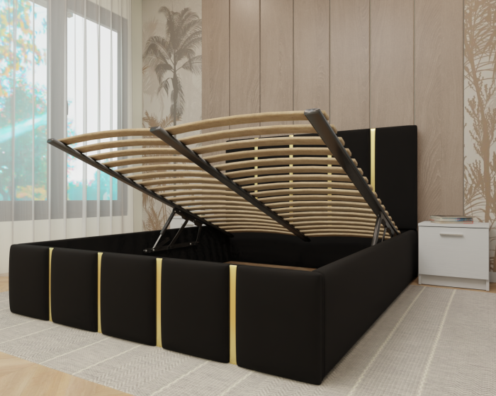 Dormitor MILANO Tapitat, 200X200 Alb&Sonoma fara oglinda, Somiera Rabatabila [3]