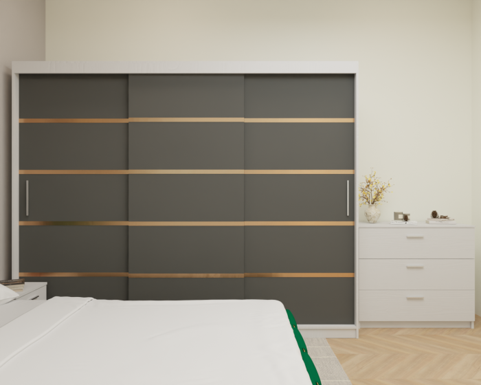 Dormitor MILANO Tapitat, 250X200 Alb&Antracit fara oglinda, Somiera Rabatabila [4]