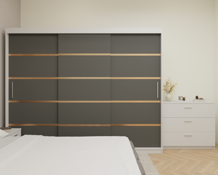 Dormitor MILANO Tapitat, 250X200 Alb&Antracit fara oglinda, Somiera Rabatabila [4]