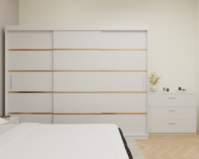 Dormitor MILANO Tapitat, 250X200 Alb fara oglinda, Somiera Rabatabila [4]