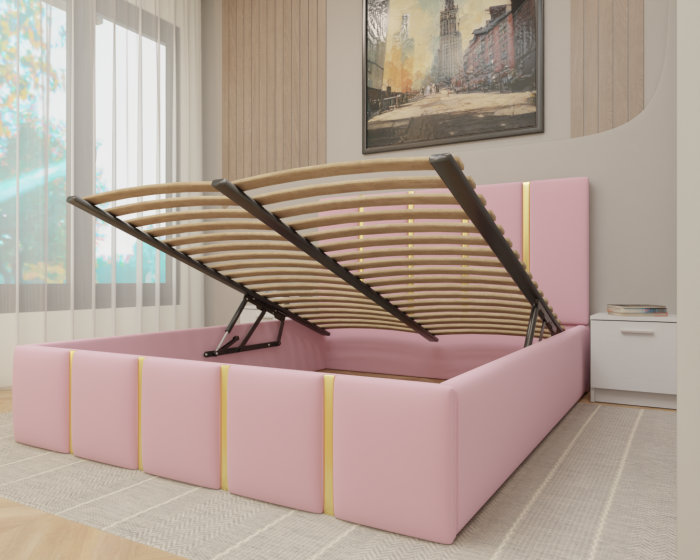 Dormitor MILANO Tapitat, 250X200 Alb fara oglinda, Somiera Rabatabila [3]