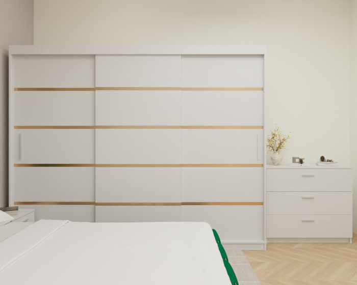 Dormitor MILANO Tapitat, 250X200 Alb fara oglinda, Somiera Rabatabila [4]