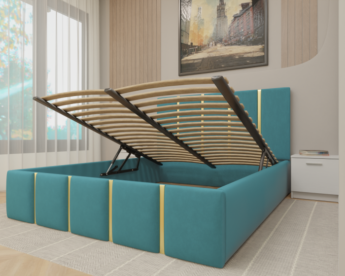 Dormitor MILANO Tapitat, 250X200 Alb fara oglinda, Somiera Rabatabila [3]