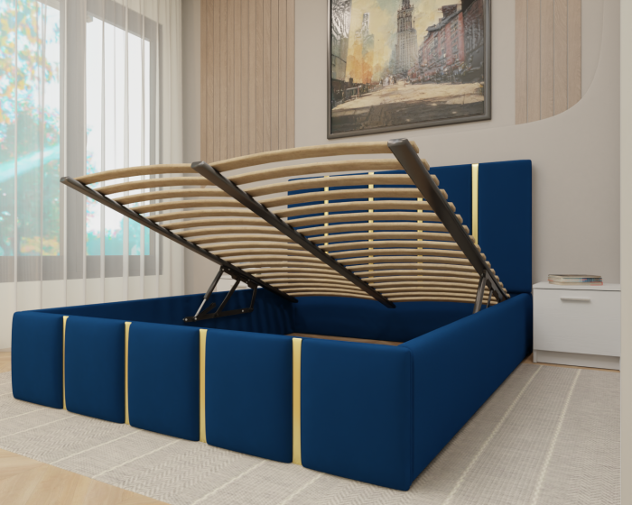 Dormitor MILANO Tapitat, 250X200 Alb fara oglinda, Somiera Rabatabila [3]