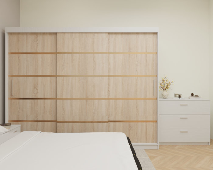 Dormitor MILANO Tapitat, 250X200 Alb&Sonoma fara oglinda, Somiera Rabatabila [4]