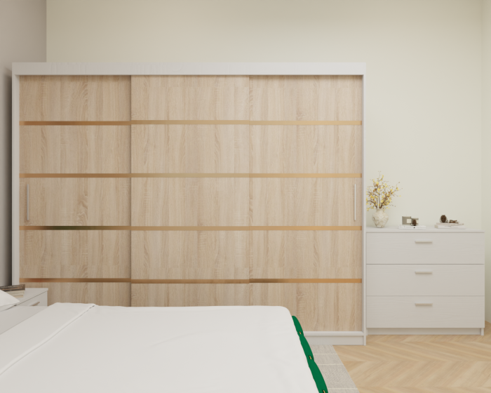 Dormitor MILANO Tapitat, 250X200 Alb&Sonoma fara oglinda, Somiera Rabatabila [4]