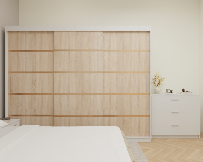 Dormitor MILANO Tapitat, 250X200 Alb&Sonoma fara oglinda, Somiera Rabatabila [4]