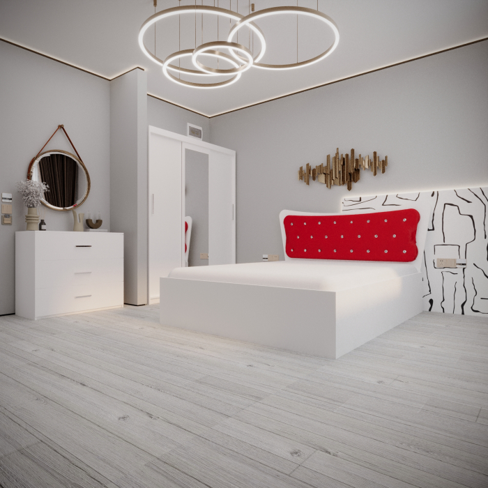 Dormitor Vista Tapitat 3 Usi cu Oglinda Alb&Rosu [2]