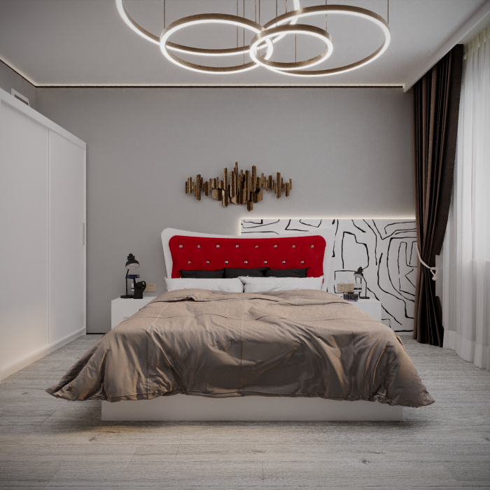 Dormitor Vista Tapitat Alb&Rosu [2]