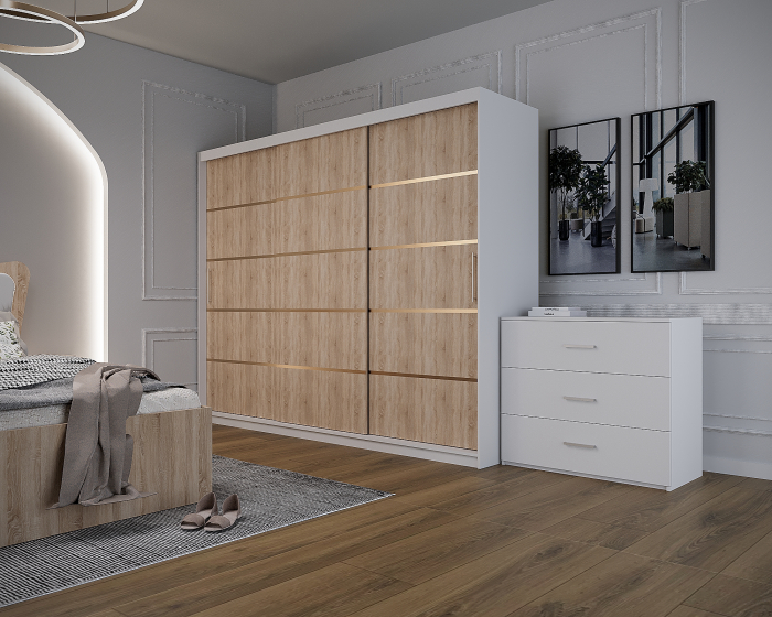 Dormitor Vista Tapitat Alb&Sonoma Dressing 3 usi 250x200 [5]