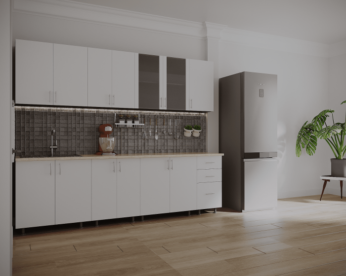 Bucatarie Lana 2.6, PAL, Blat termorezistent, Alb/Wenge, 260 x 60 x 200 cm [3]