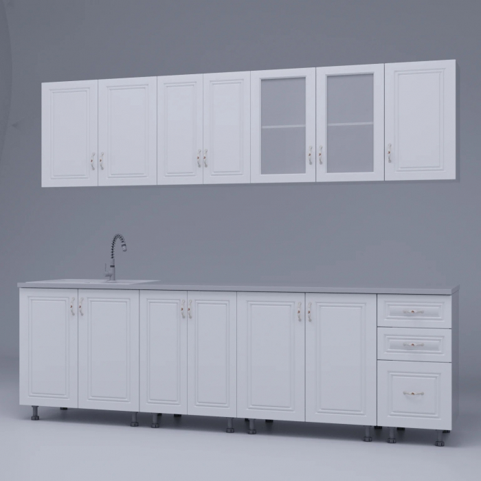 Bucatarie Liusa, MDF, Blat termorezistent, Alb mat, 260x60x200 cm [2]