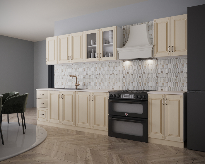 Bucatarie Roma 2.6, MDF, Blat termorezistent, Crem, 260x60x200 cm [2]