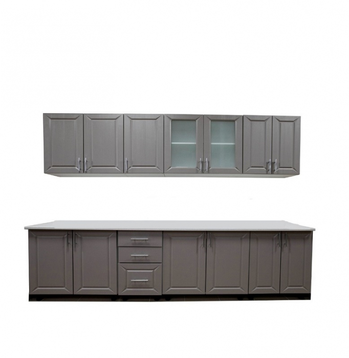 Bucatarie Rubin, 260x60x200 cmMDF infoliat, Blat termorezistent, Alb/Gri [2]